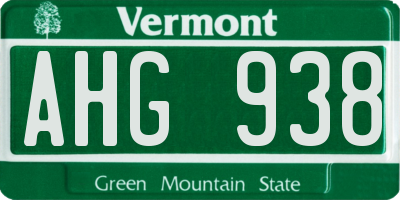 VT license plate AHG938