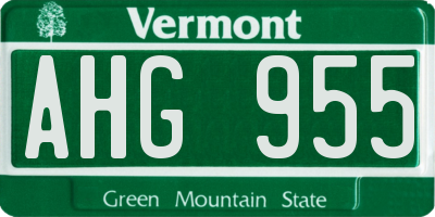 VT license plate AHG955