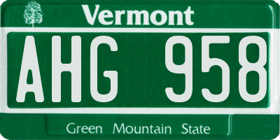 VT license plate AHG958