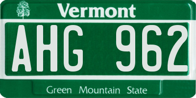 VT license plate AHG962