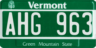 VT license plate AHG963