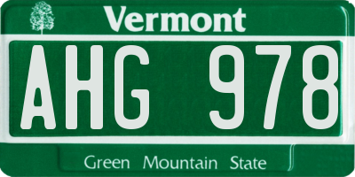 VT license plate AHG978