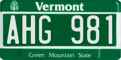 VT license plate AHG981