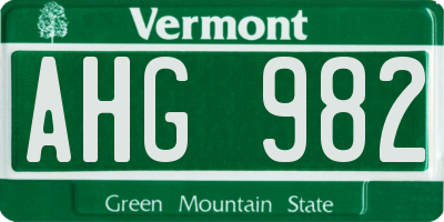 VT license plate AHG982
