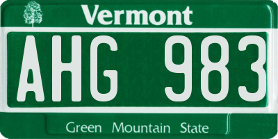 VT license plate AHG983