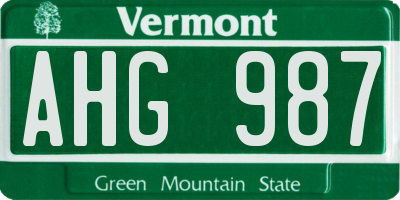 VT license plate AHG987