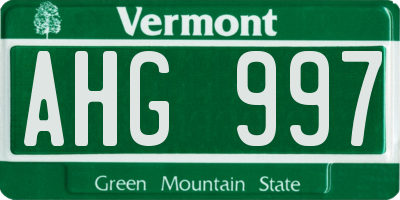VT license plate AHG997