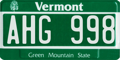 VT license plate AHG998
