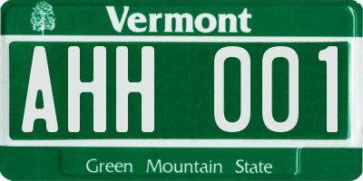 VT license plate AHH001