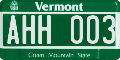 VT license plate AHH003