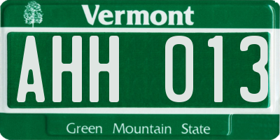 VT license plate AHH013