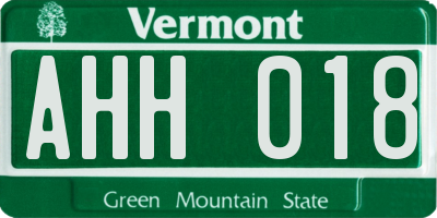 VT license plate AHH018