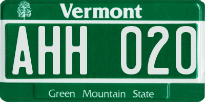 VT license plate AHH020