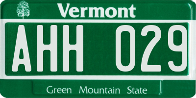 VT license plate AHH029