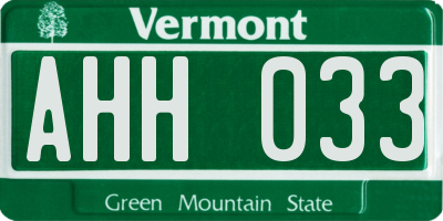 VT license plate AHH033