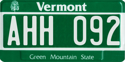 VT license plate AHH092