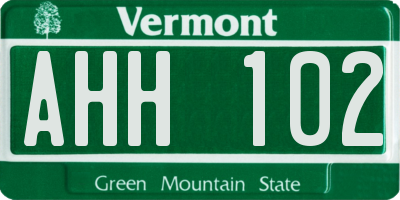 VT license plate AHH102