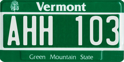 VT license plate AHH103