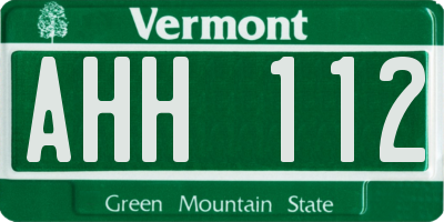 VT license plate AHH112