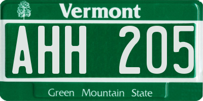 VT license plate AHH205