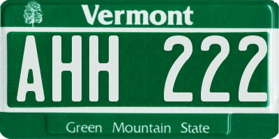 VT license plate AHH222