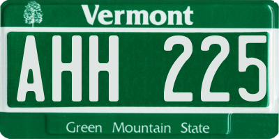 VT license plate AHH225