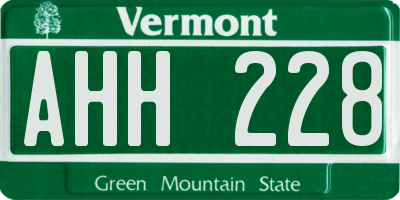 VT license plate AHH228