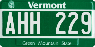VT license plate AHH229