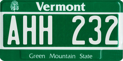 VT license plate AHH232