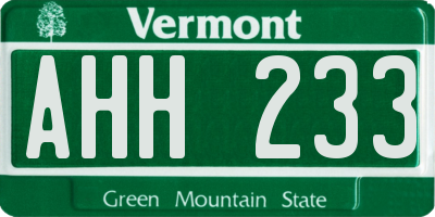 VT license plate AHH233
