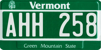 VT license plate AHH258