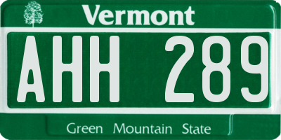 VT license plate AHH289