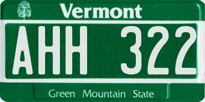 VT license plate AHH322