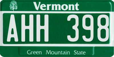 VT license plate AHH398