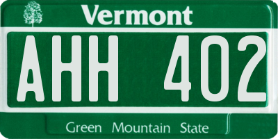 VT license plate AHH402