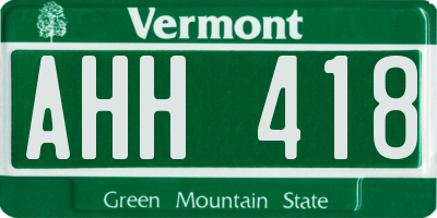 VT license plate AHH418