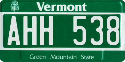 VT license plate AHH538