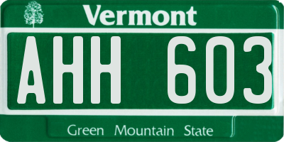 VT license plate AHH603