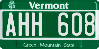 VT license plate AHH608