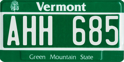 VT license plate AHH685