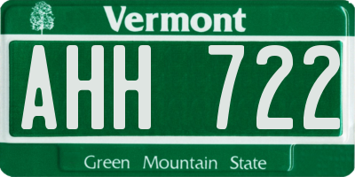 VT license plate AHH722