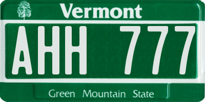 VT license plate AHH777
