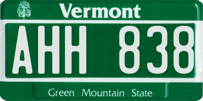 VT license plate AHH838