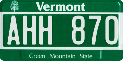 VT license plate AHH870