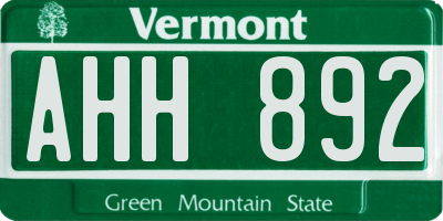 VT license plate AHH892