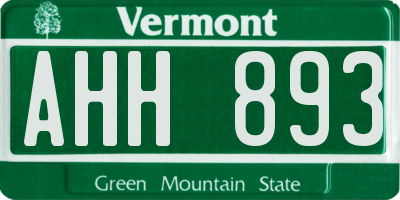 VT license plate AHH893