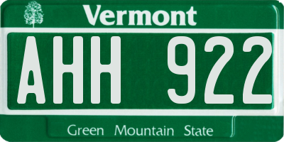 VT license plate AHH922