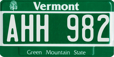 VT license plate AHH982