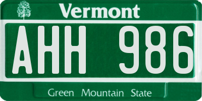 VT license plate AHH986