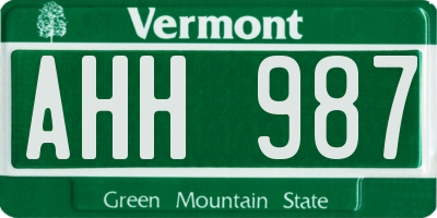 VT license plate AHH987